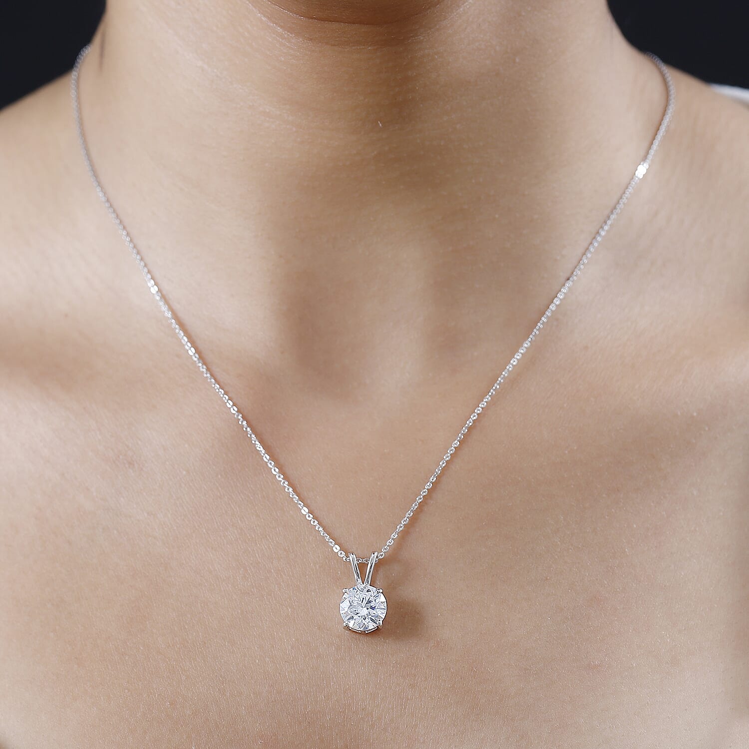 Moissanite Pendant with Chain (Size 20) in Platinum Overlay Sterling Silver 1.10 Ct.