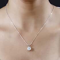Moissanite Solitaire Pendant with Chain (Size 20) in Platinum Overlay Sterling Silver 1.10 Ct.