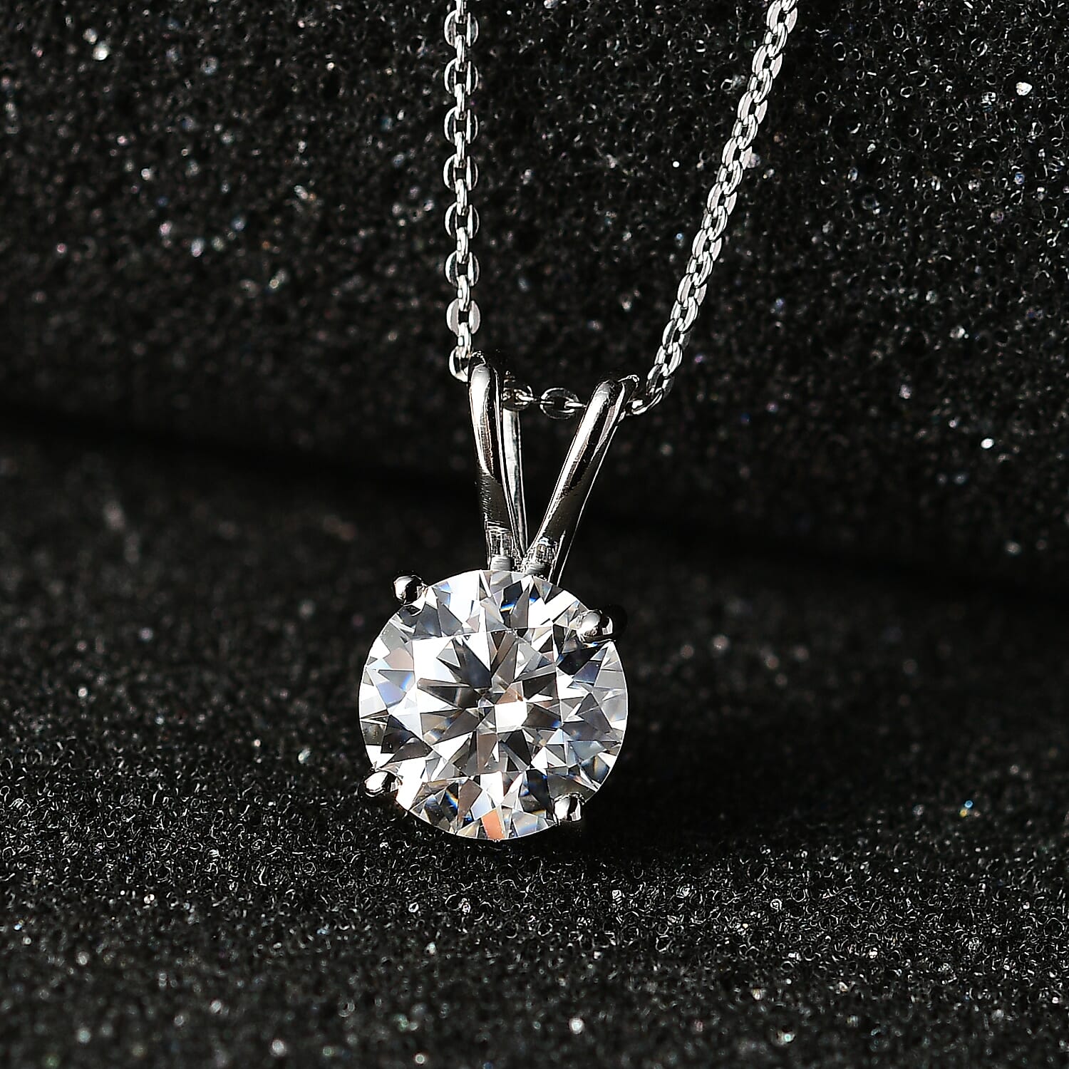 Moissanite Pendant with Chain (Size 20) in Platinum Overlay Sterling Silver 1.10 Ct.