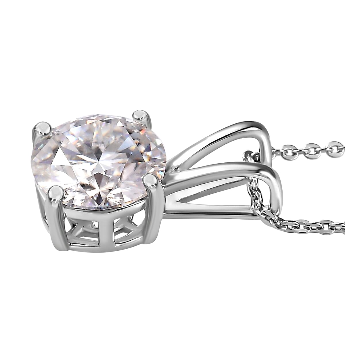 Moissanite Pendant with Chain (Size 20) in Platinum Overlay Sterling Silver 1.10 Ct.