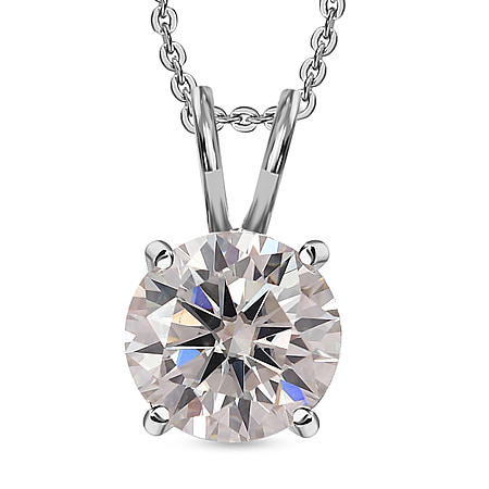 Moissanite Solitaire Pendant with Necklace (Size 20) in Platinum Overlay Sterling Silver 2.00 Ct.