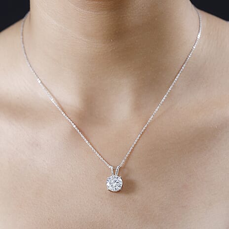 Moissanite Solitaire Pendant with Necklace (Size 20) in Platinum Overlay Sterling Silver 2.00 Ct.