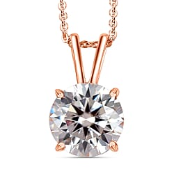 Moissanite Solitaire Pendant with Chain (Size 20) in 18K Rose Gold Vermeil Plated Sterling Silver 2.00 Ct.