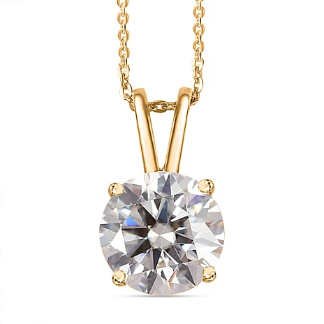 Moissanite Solitaire Pendant with Chain (Size 20) in 18K Yellow Gold Vermeil Plated Sterling Silver 2.00 Ct.