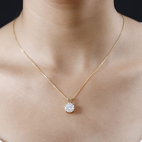 Moissanite Solitaire Pendant with Chain (Size 20) in 18K Yellow Gold Vermeil Plated Sterling Silver 2.00 Ct.