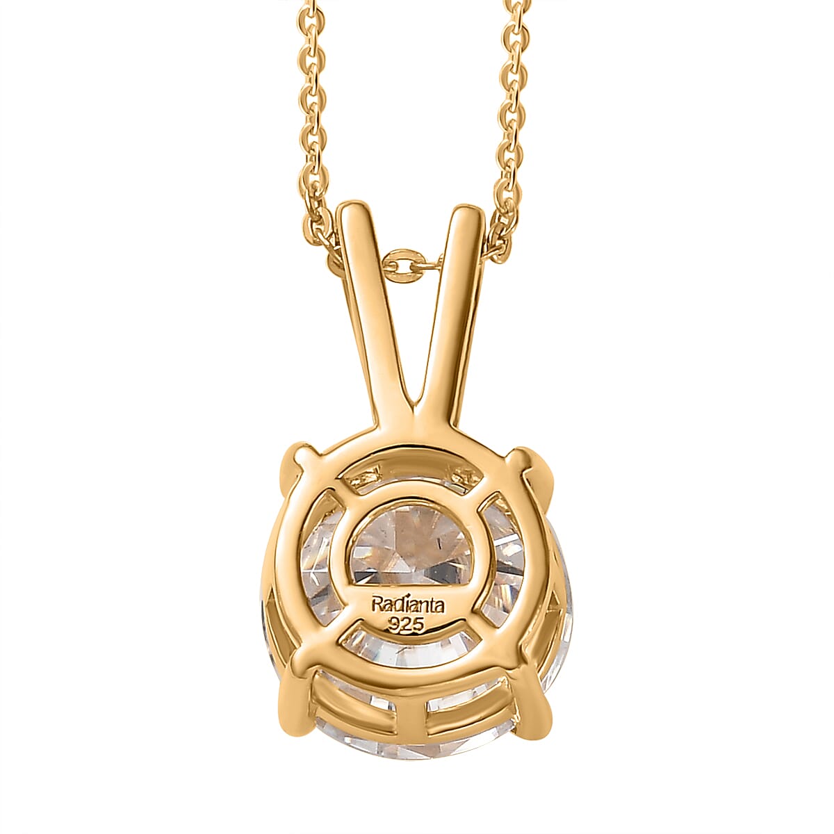Moissanite Solitaire Pendant with Chain (Size 20) in 18K Vermeil Yellow Gold Plated Sterling Silver 2.00 Ct. Moissanite Solitaire Pendant with Chain (Size 20) in 18K Vermeil Yellow Gold Plated Sterling Silver 2.00 Ct.