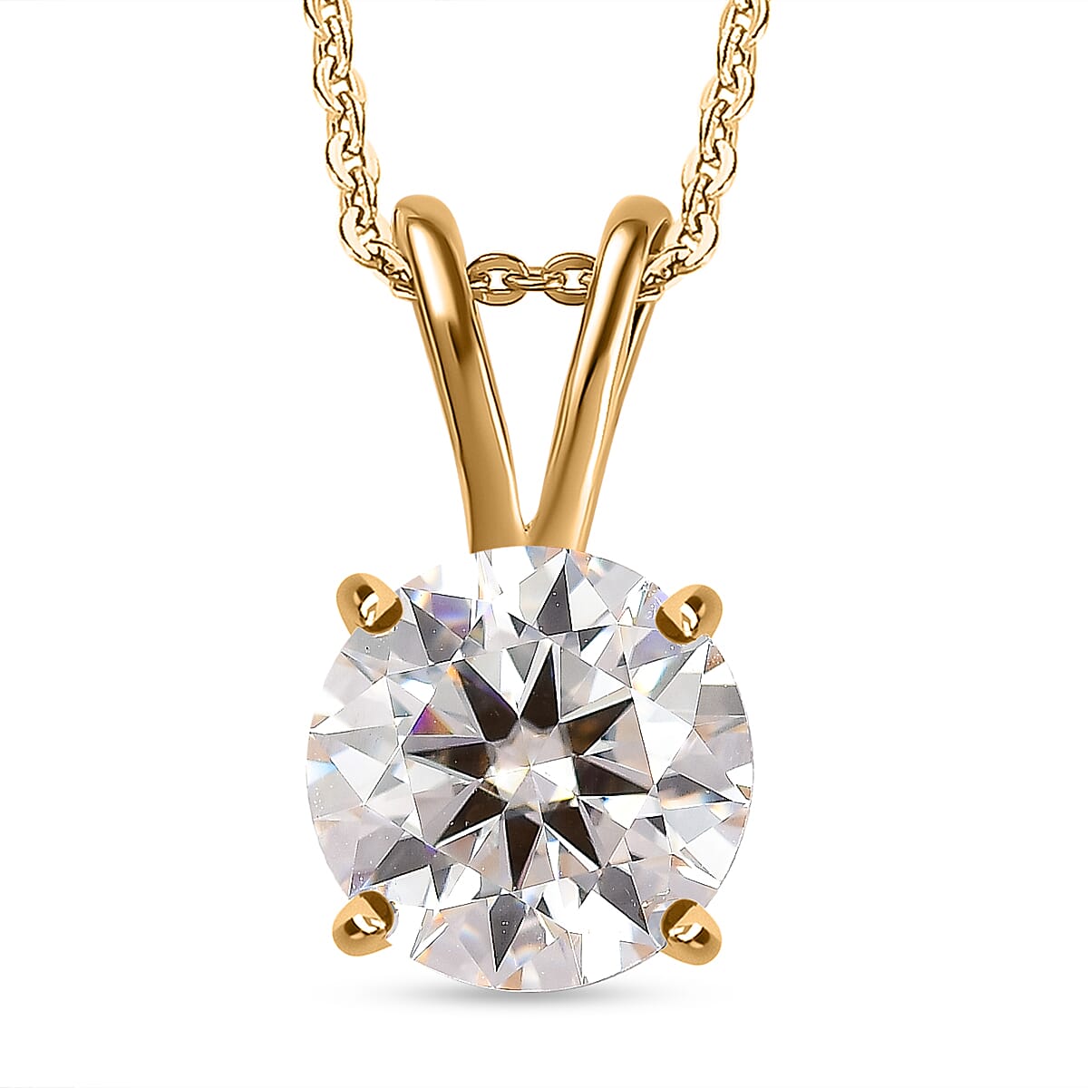 Moissanite Pendant with Chain (Size 20) in Vermeil Yellow Gold Plated Sterling Silver 1.10 Ct.