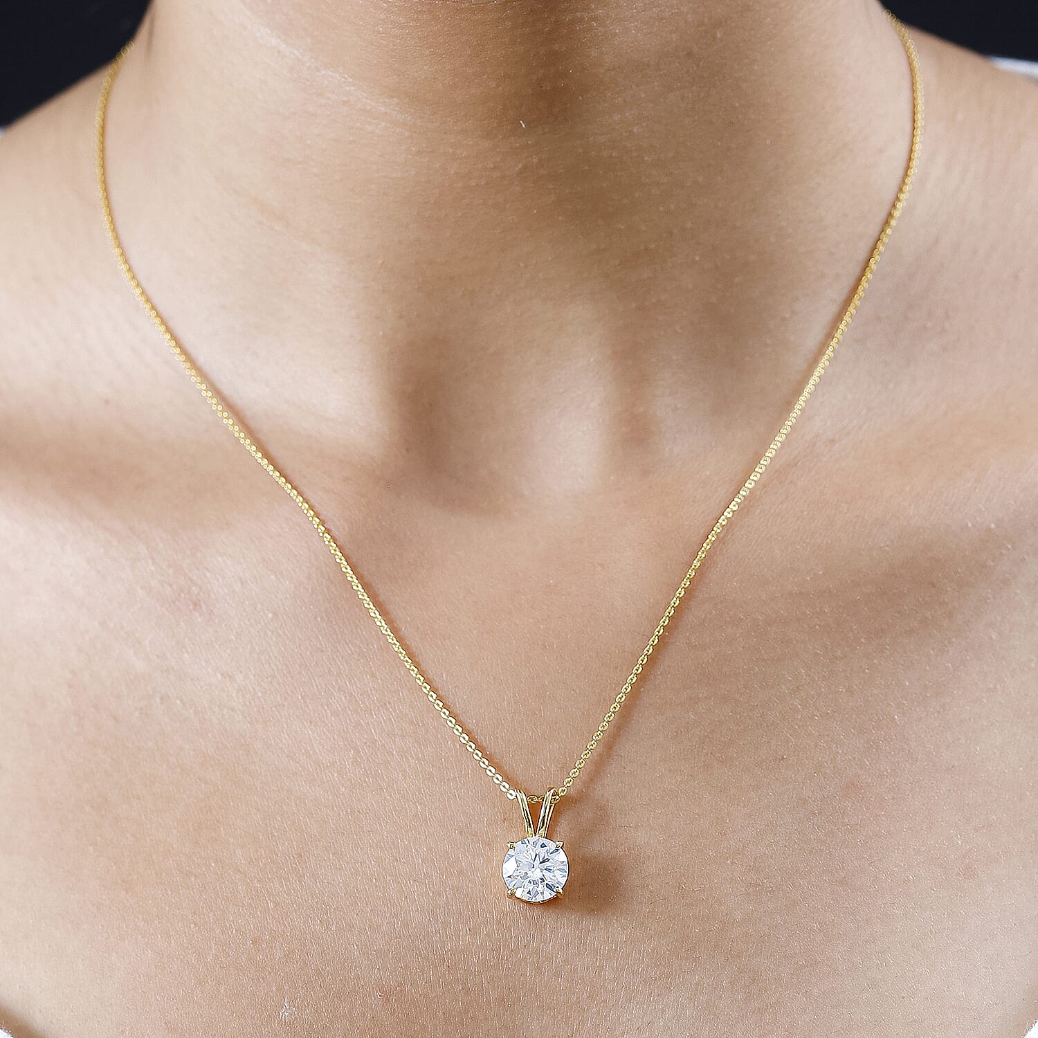 Moissanite Pendant with Chain (Size 20) in Vermeil Yellow Gold Plated Sterling Silver 1.10 Ct.