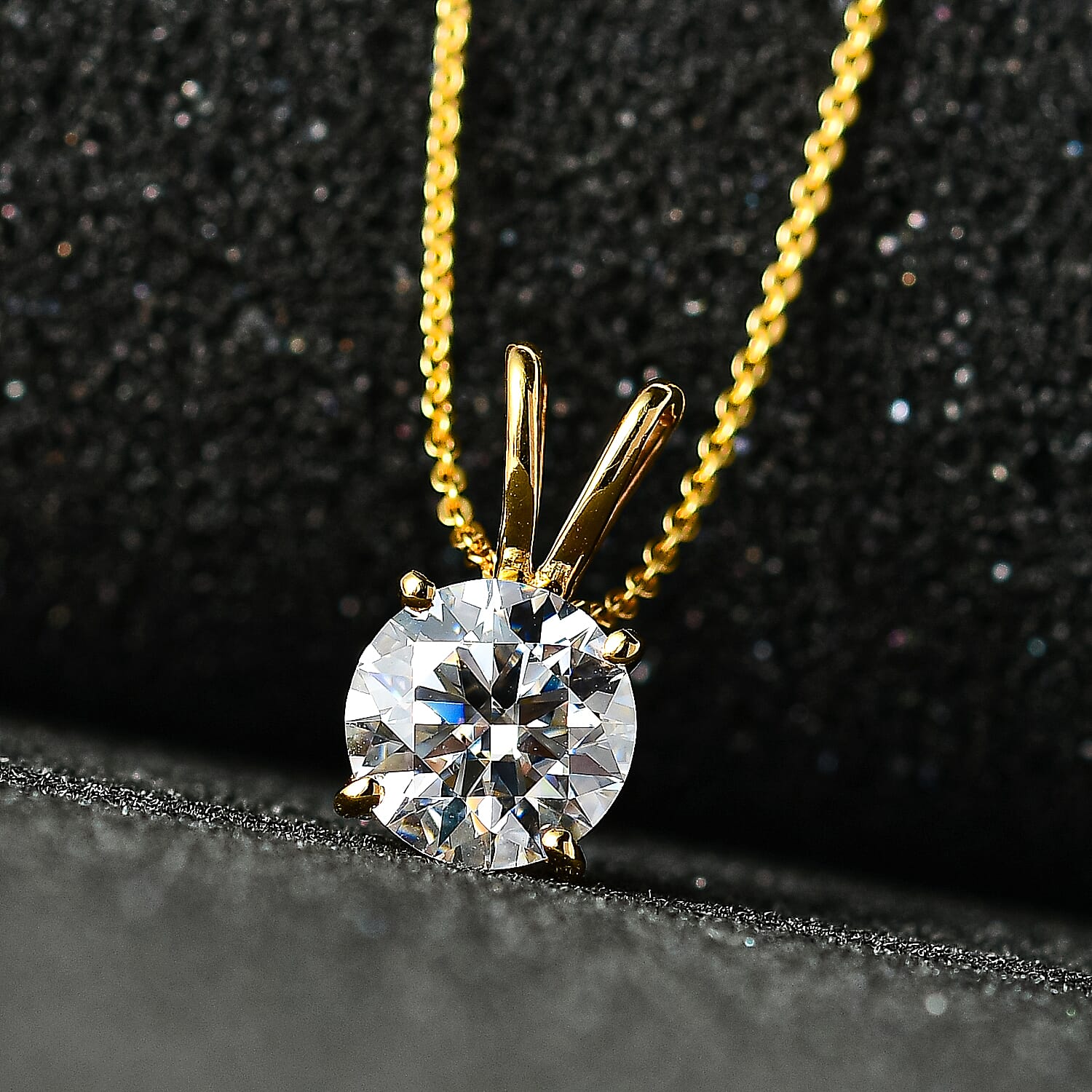 Moissanite Pendant with Chain (Size 20) in Vermeil Yellow Gold Plated Sterling Silver 1.10 Ct.