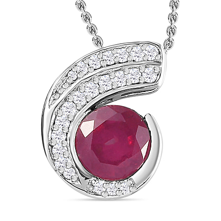 African Ruby & Natural Zircon Pendant with Chain (Size 20) in Platinum Overlay Sterling Silver 2.31 Ct, Silver Wt. 5.78 Gms