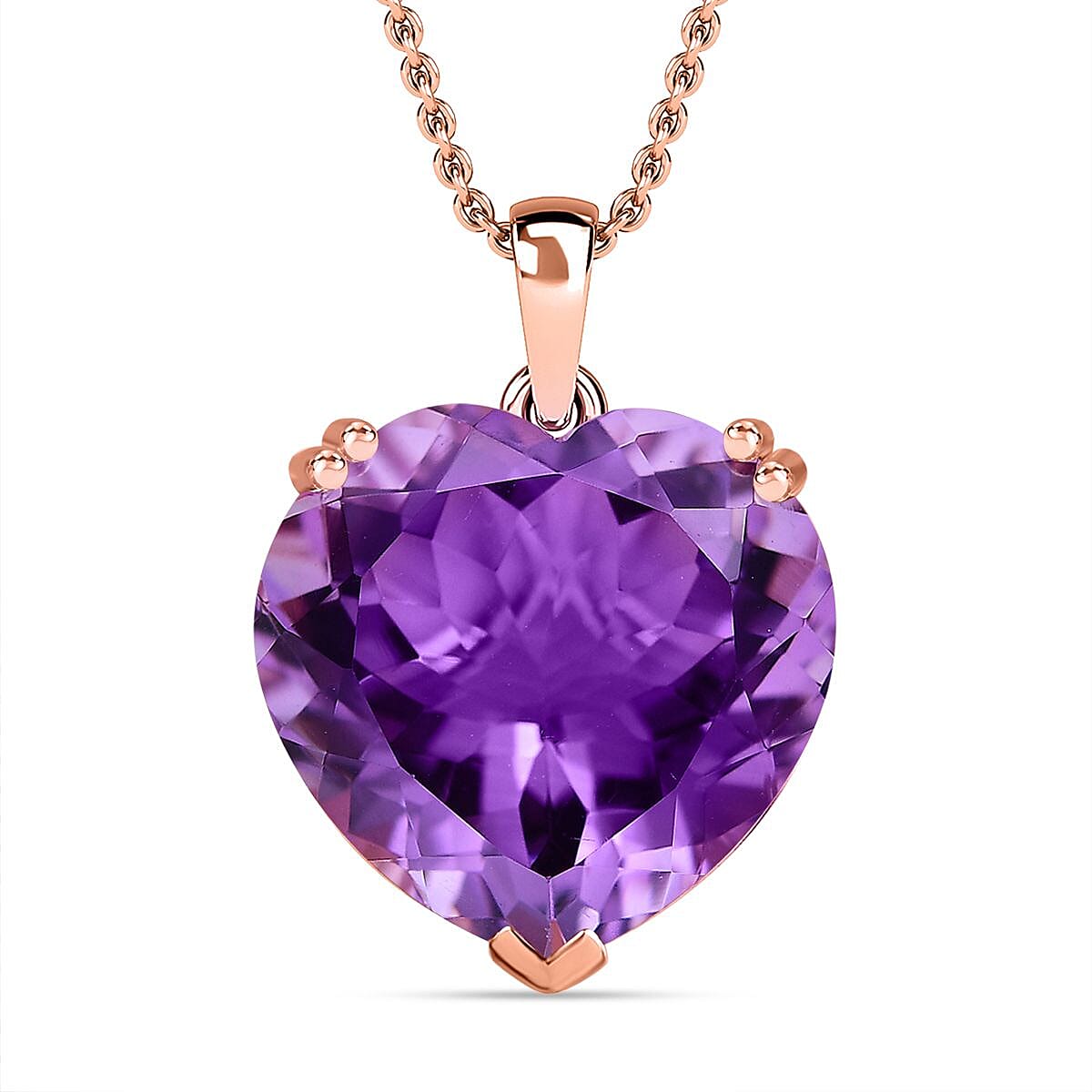 Rose de France Amethyst Heart Pendant with Chain (Size 20) in Vermeil RG Plated Sterling Silver 15 Ct