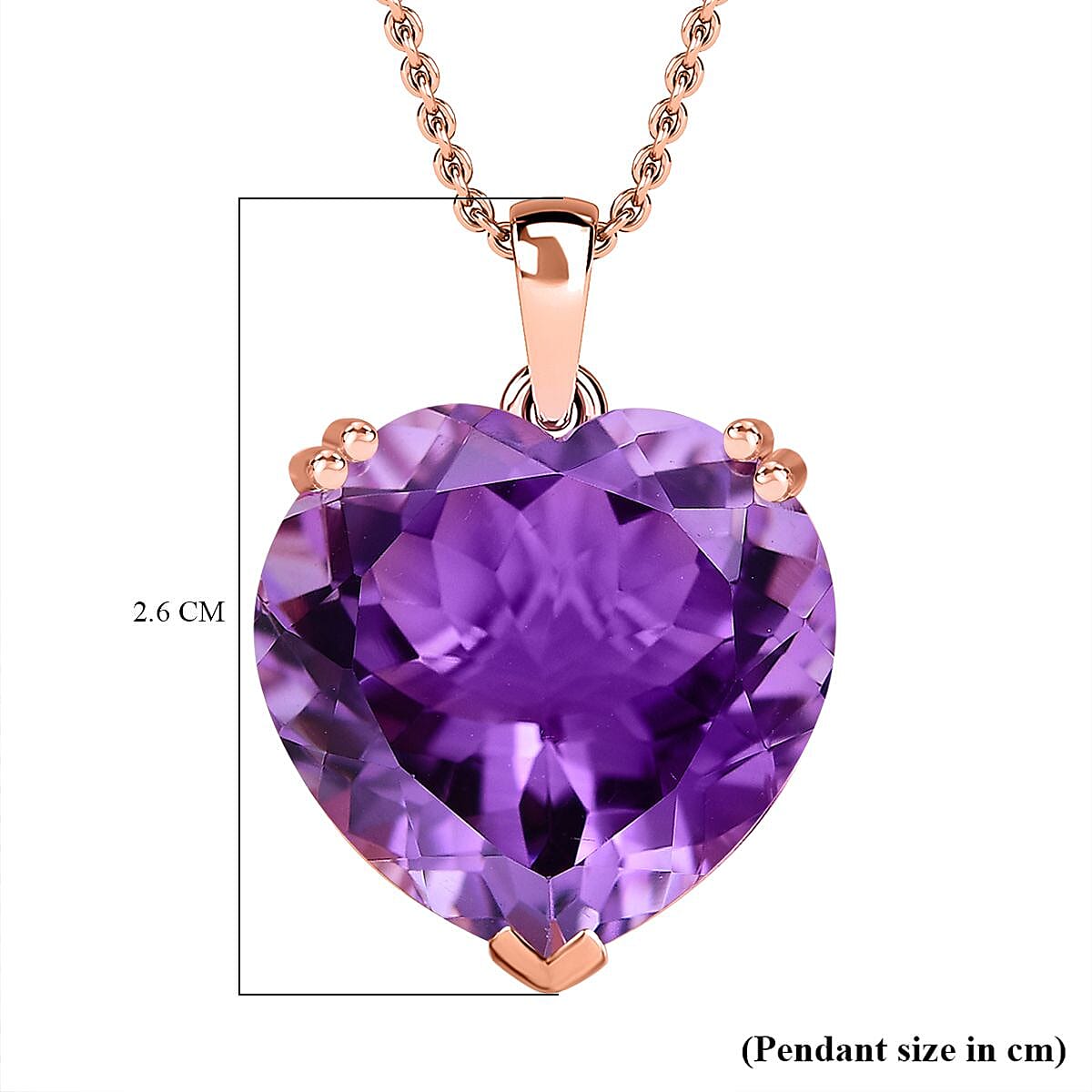 Rose de France Amethyst Heart Pendant with Chain (Size 20) in Vermeil RG Plated Sterling Silver 15 Ct