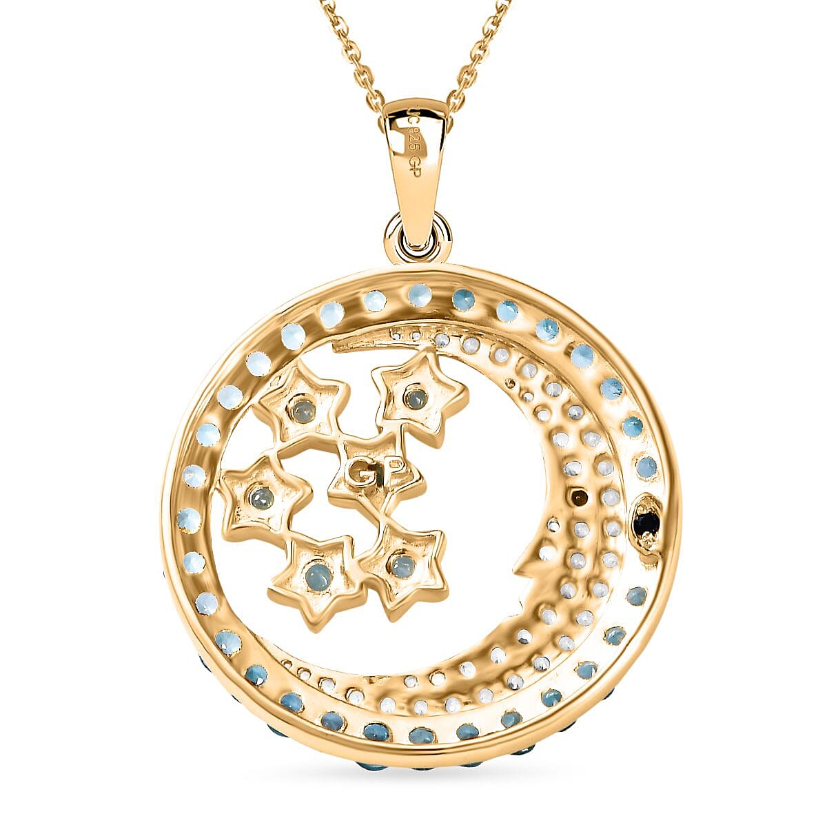 GP Celestial Collection - Blue Apatite & Multi Gemstone Pendant with Silver Chain (Size 20) 18K Vermeil Yellow Gold Plated Sterling Silver 5.40 Ct GP Celestial Collection - Blue Apatite & Multi Gemstone Pendant with Silver Chain (Size 20) 18K Vermeil Yellow Gold Plated Sterling Silver 5.40 Ct