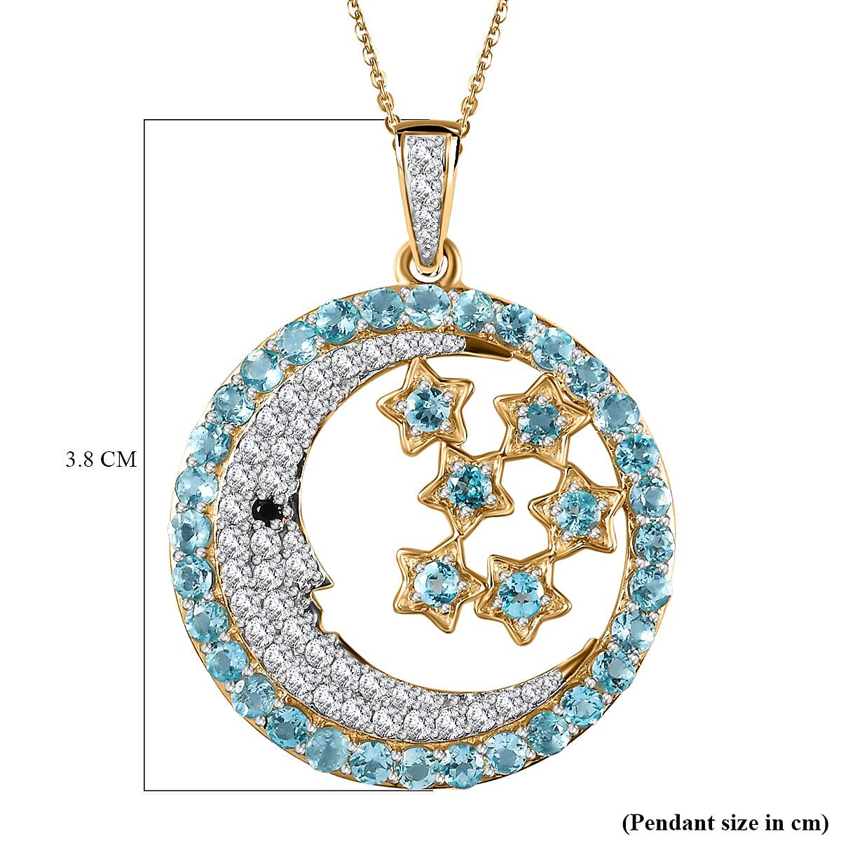 GP Celestial Collection - Blue Apatite & Multi Gemstone Pendant with Silver Chain (Size 20) 18K Vermeil Yellow Gold Plated Sterling Silver 5.40 Ct GP Celestial Collection - Blue Apatite & Multi Gemstone Pendant with Silver Chain (Size 20) 18K Vermeil Yellow Gold Plated Sterling Silver 5.40 Ct