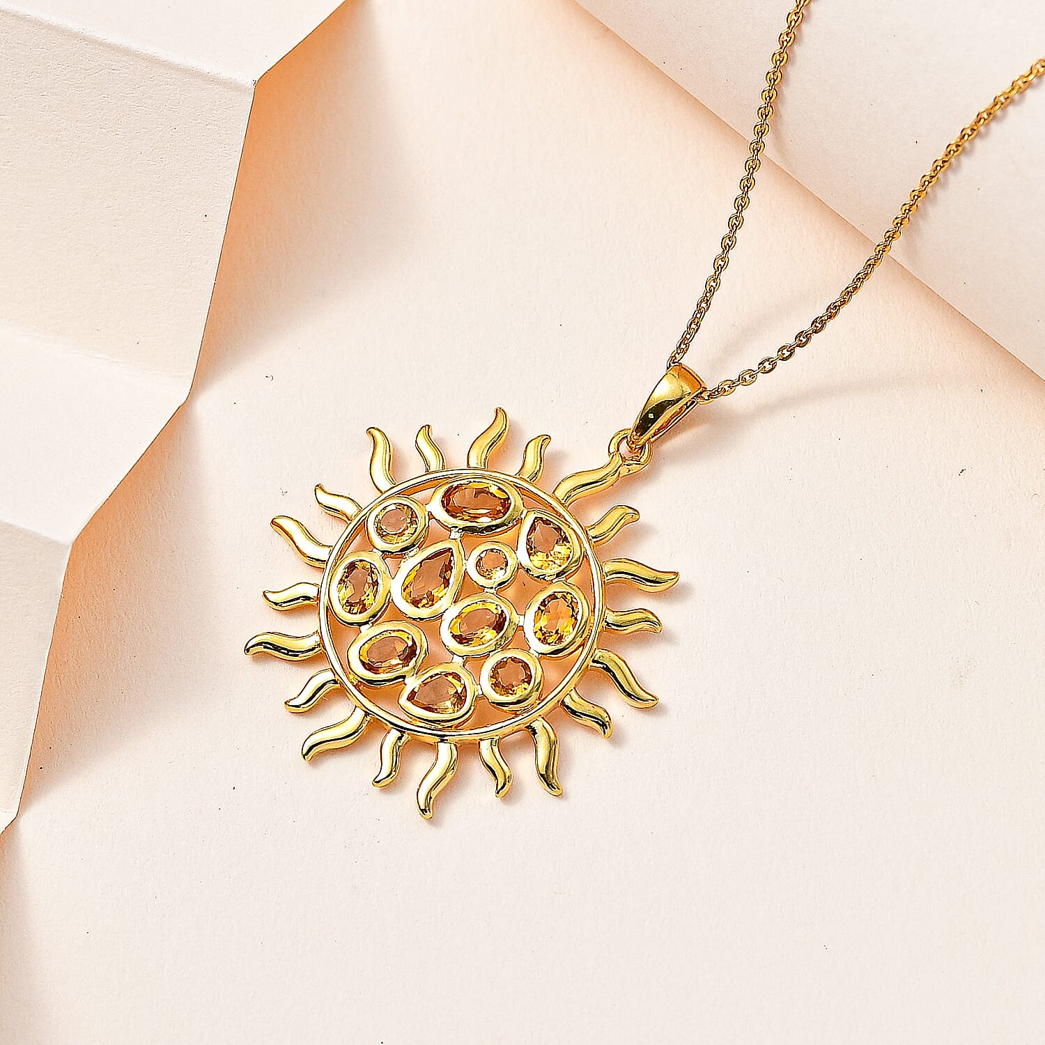 GP Celestial Collection - Citrine Sun Pendant with Chain (Size 20) in 18K Vermeil YG Plated Sterling Silver 1.59 Ct, Silver Wt. 5.73 Gms