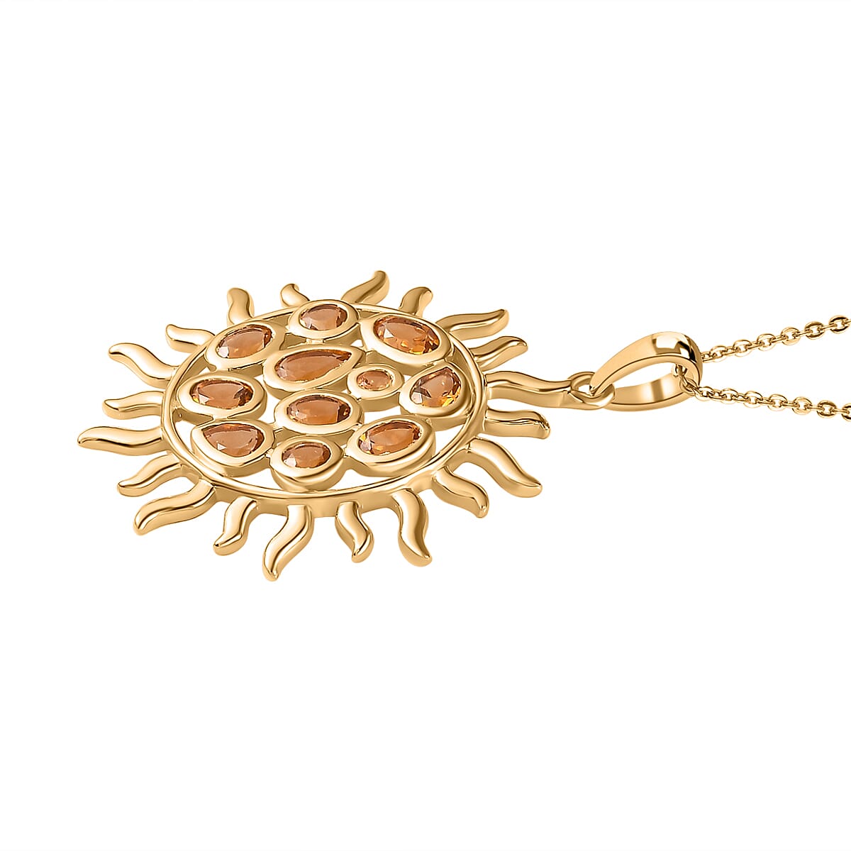 GP Celestial Collection - Citrine Sun Pendant with Chain (Size 20) in 18K Vermeil YG Plated Sterling Silver 1.59 Ct, Silver Wt. 5.73 Gms