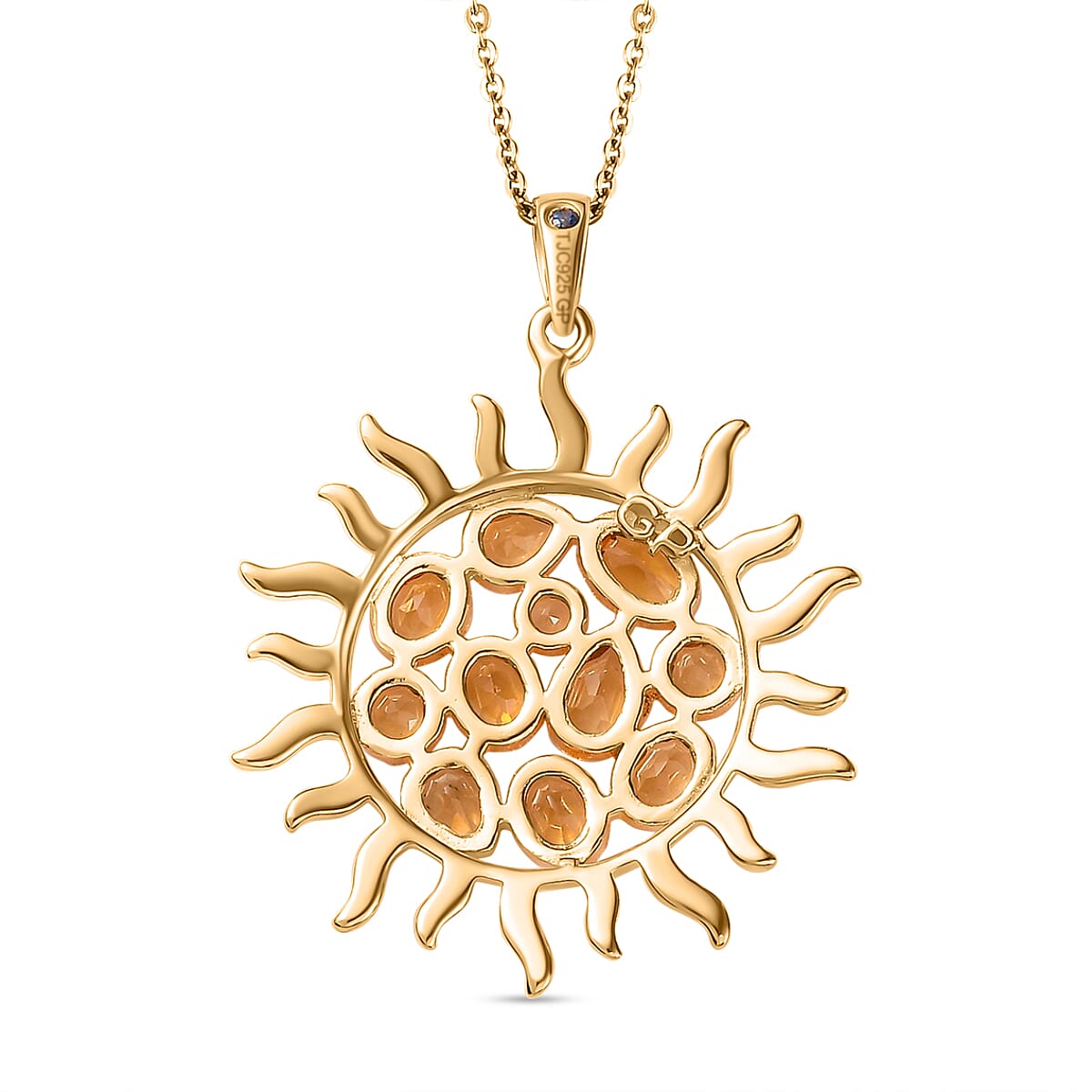 GP Celestial Collection - Citrine Sun Pendant with Chain (Size 20) in 18K Vermeil YG Plated Sterling Silver 1.59 Ct, Silver Wt. 5.73 Gms
