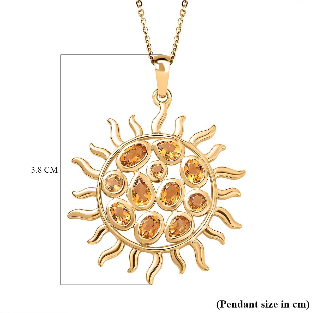 GP Celestial Collection - Citrine Sun Pendant with Chain (Size 20) in 18K Vermeil YG Plated Sterling Silver 1.59 Ct, Silver Wt. 5.73 Gms