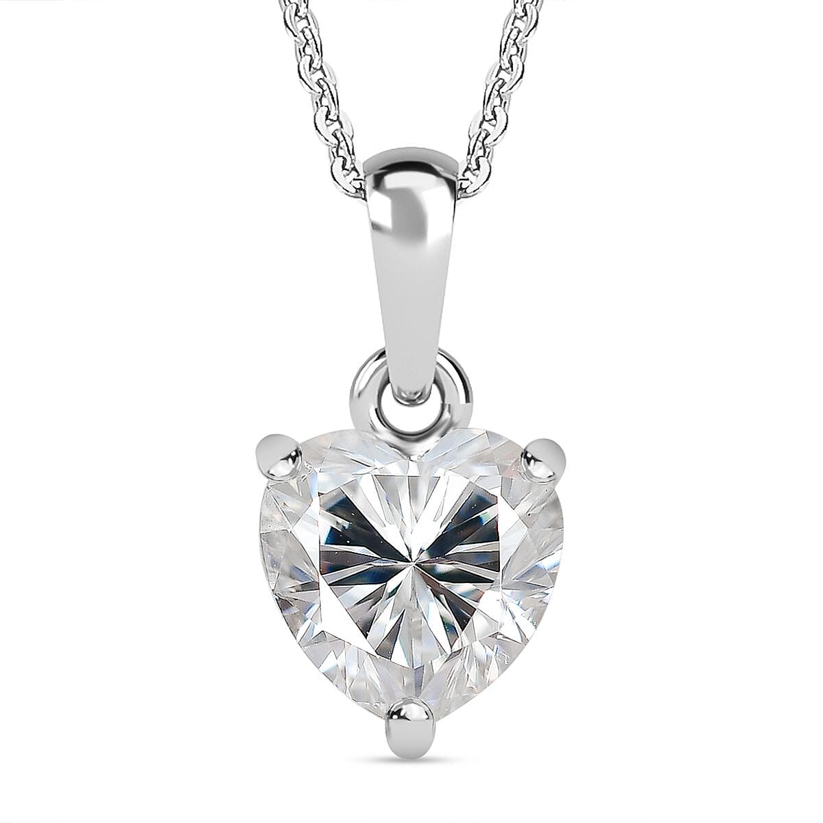 Moissanite Solitaire Pendant with Chain (Size 20) in Platinum Overlay Sterling Silver 1.81 Ct.