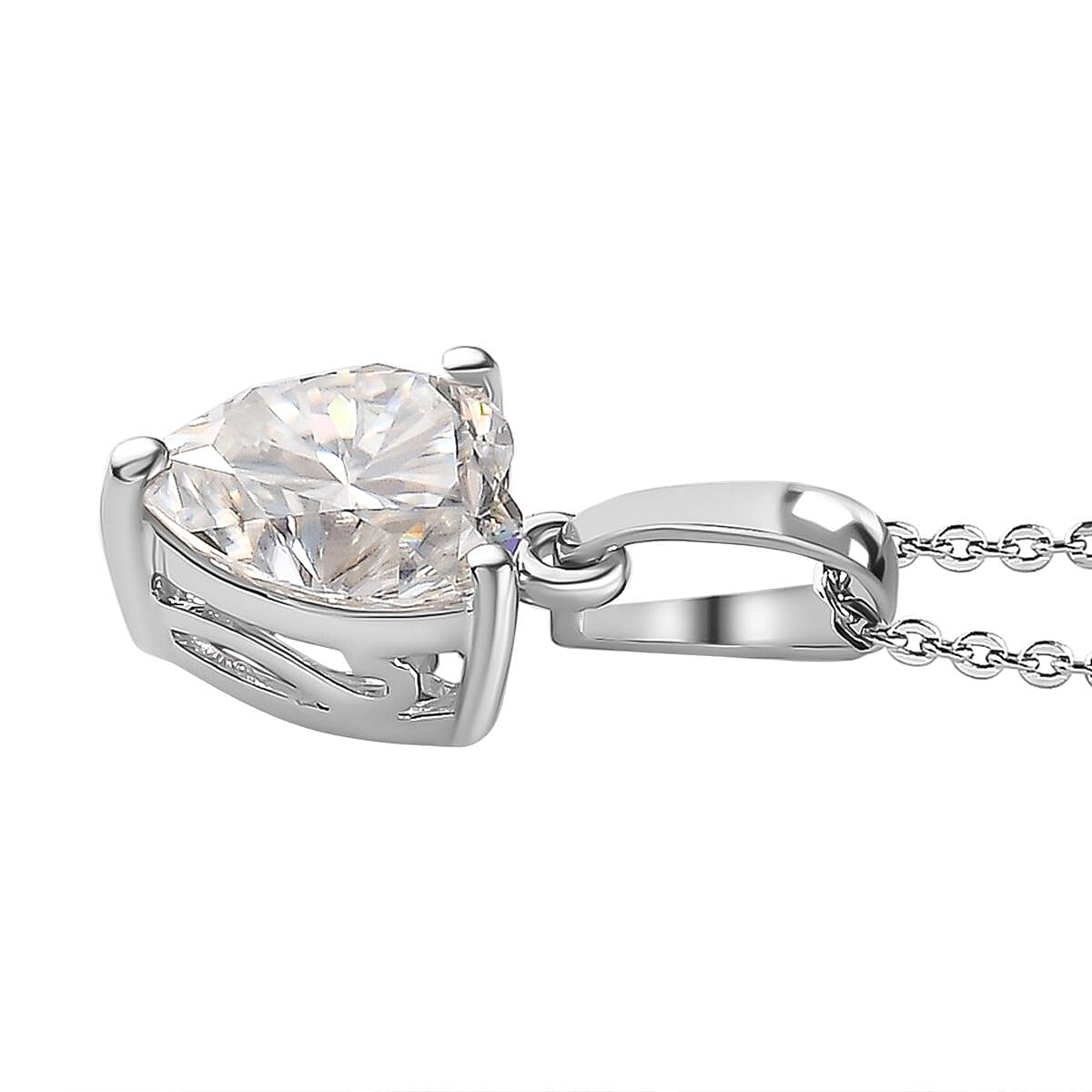 Moissanite Solitaire Pendant with Chain (Size 20) in Platinum Overlay Sterling Silver 1.81 Ct.