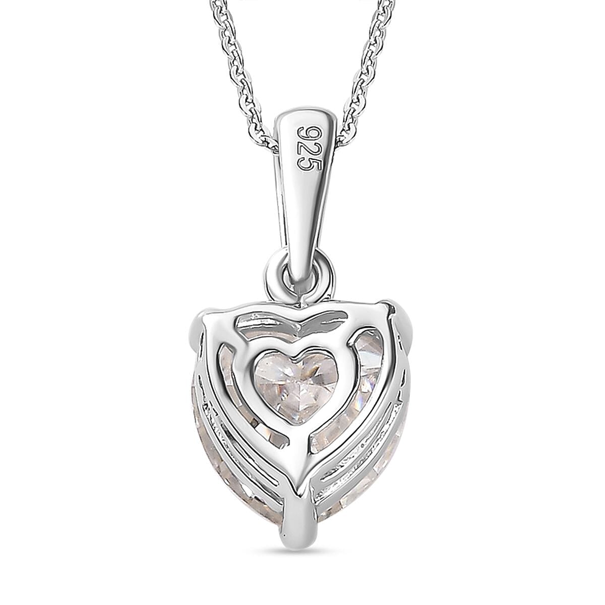 Moissanite Solitaire Pendant with Chain (Size 20) in Platinum Overlay Sterling Silver 1.81 Ct.