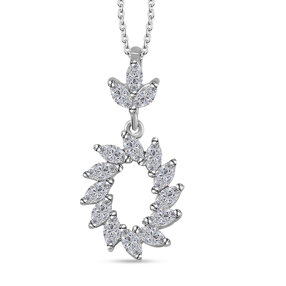 Moissanite Pendant with Chain (Size 20) in Platinum Overlay Sterling Silver 1.00 Ct.