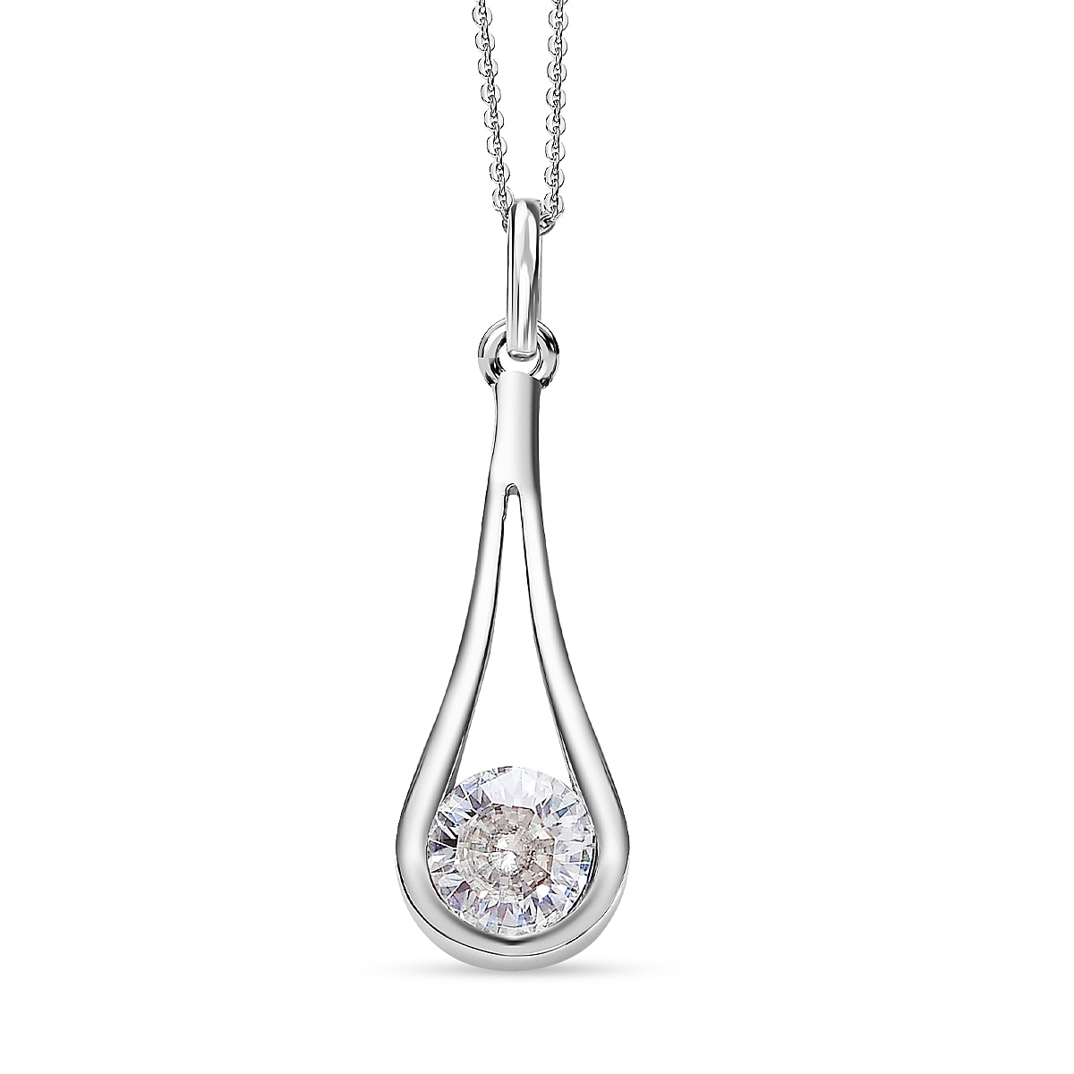 Moissanite Pendant with Chain (Size 20) in Platinum Overlay Sterling Silver 1.50 Ct.
