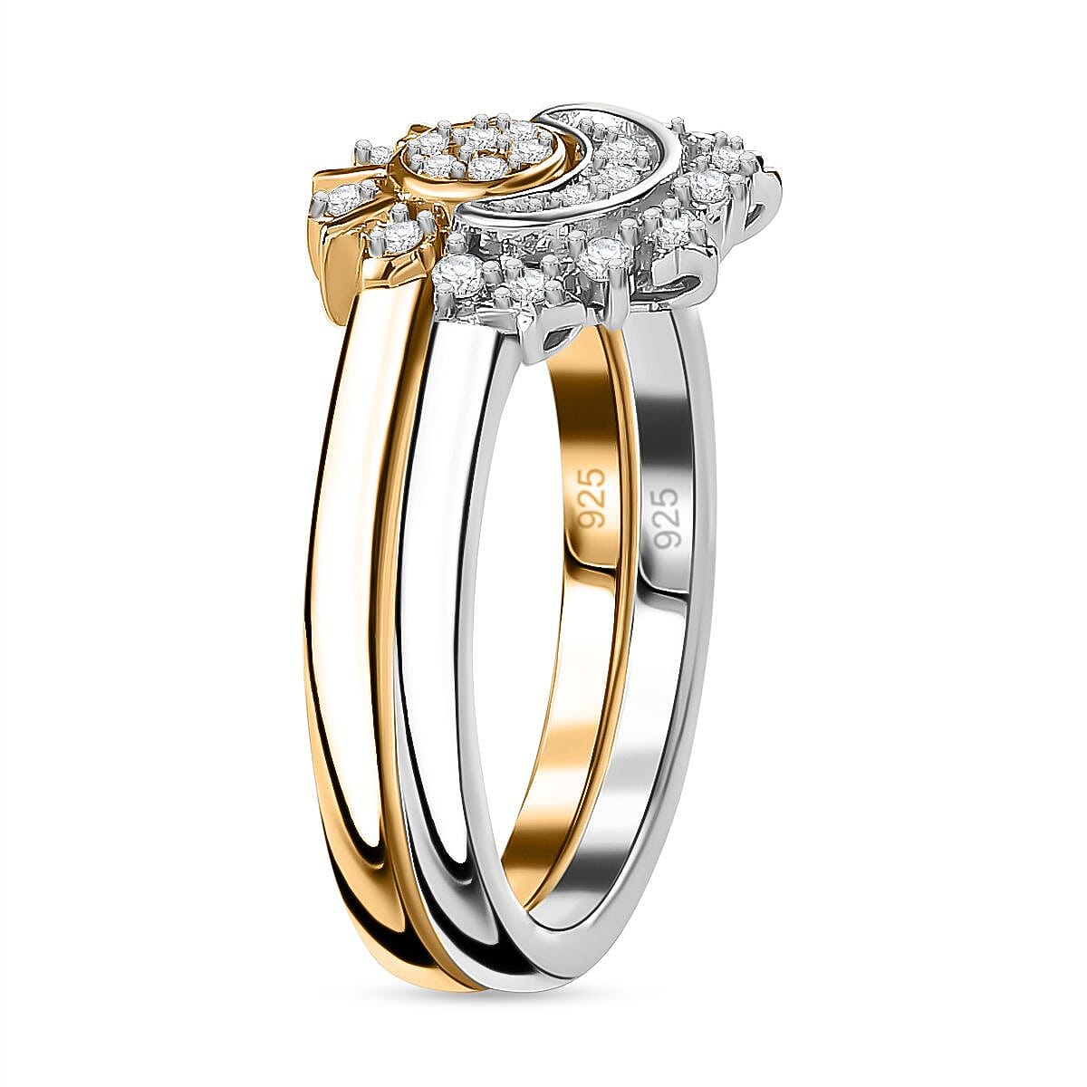 Set of 2 - Cubic Zirconia Stackable Ring in Platinum and 18K Vermeil YG Plated Sterling Silver