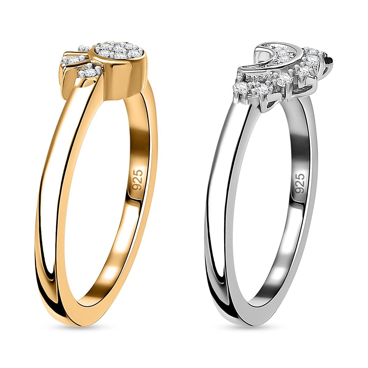 Set of 2 - Cubic Zirconia Stackable Ring in Platinum and 18K Vermeil YG Plated Sterling Silver