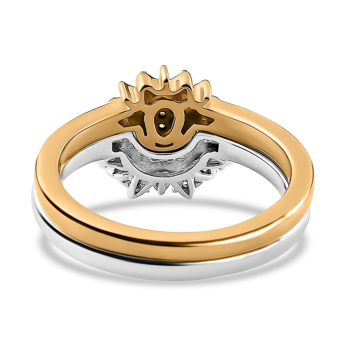 Set of 2 - Cubic Zirconia Stackable Ring in Platinum and 18K Vermeil YG Plated Sterling Silver