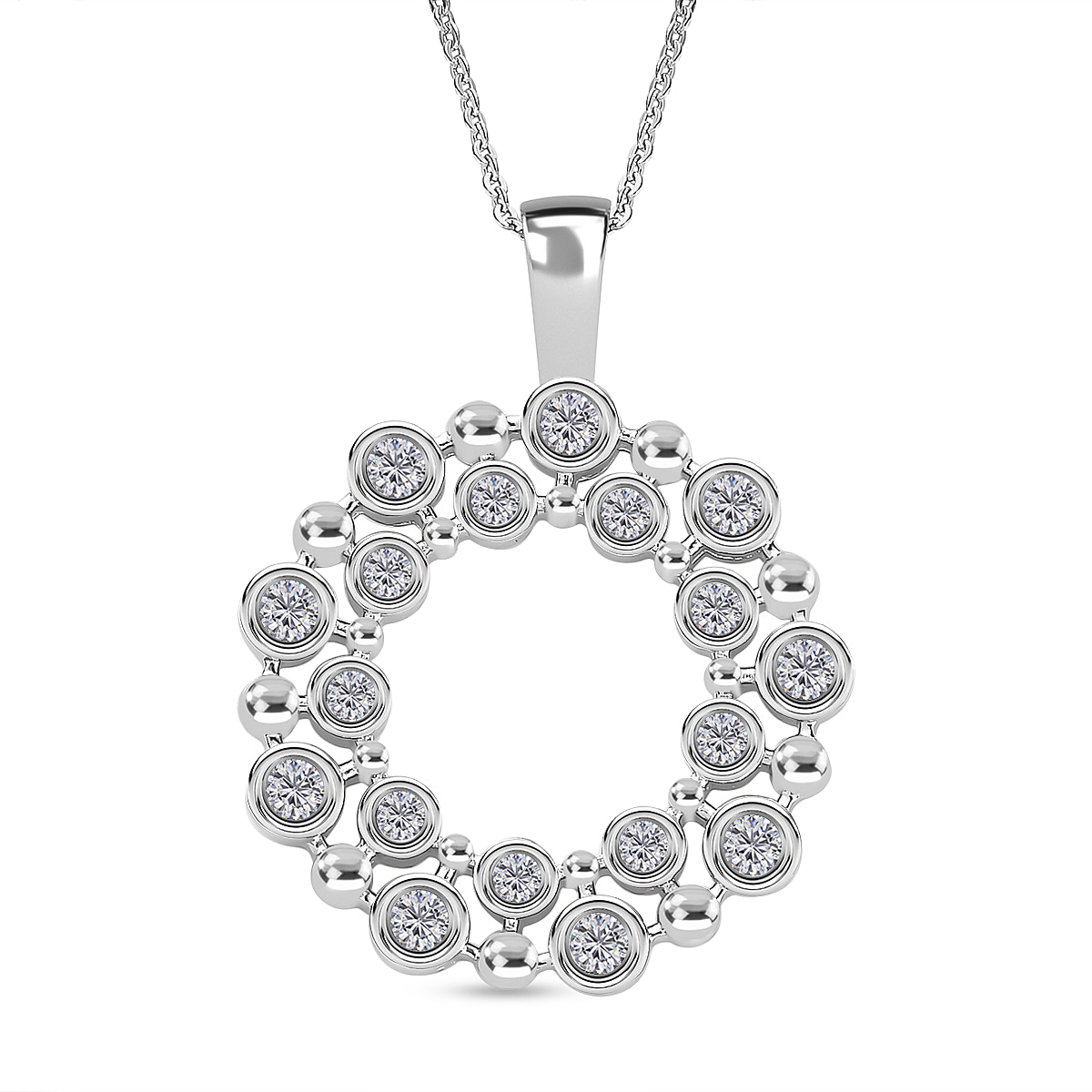 Moissanite Bubble Pendant with Chain (Size 20) in Platinum Overlay Sterling Silver, Silver Wt 5.40 Gms