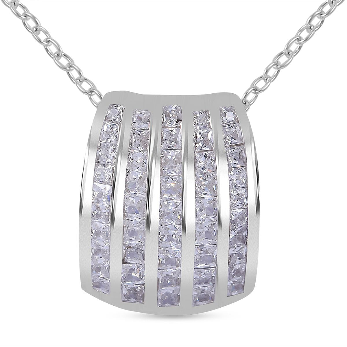 Cubic Zirconia Pendant with Chain (Size 20) in Rhodium Overlay Sterling Silver