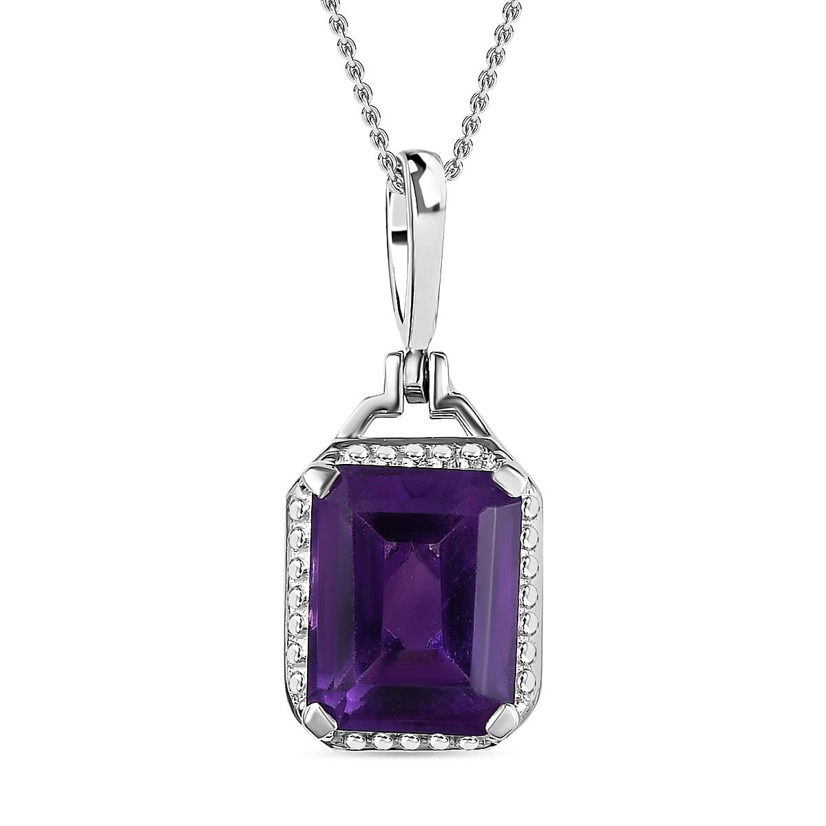 AAA Amethyst Solitaire Halo Pendant with Chain (Size 20) in Platinum Overlay Sterling Silver 2.35 Ct