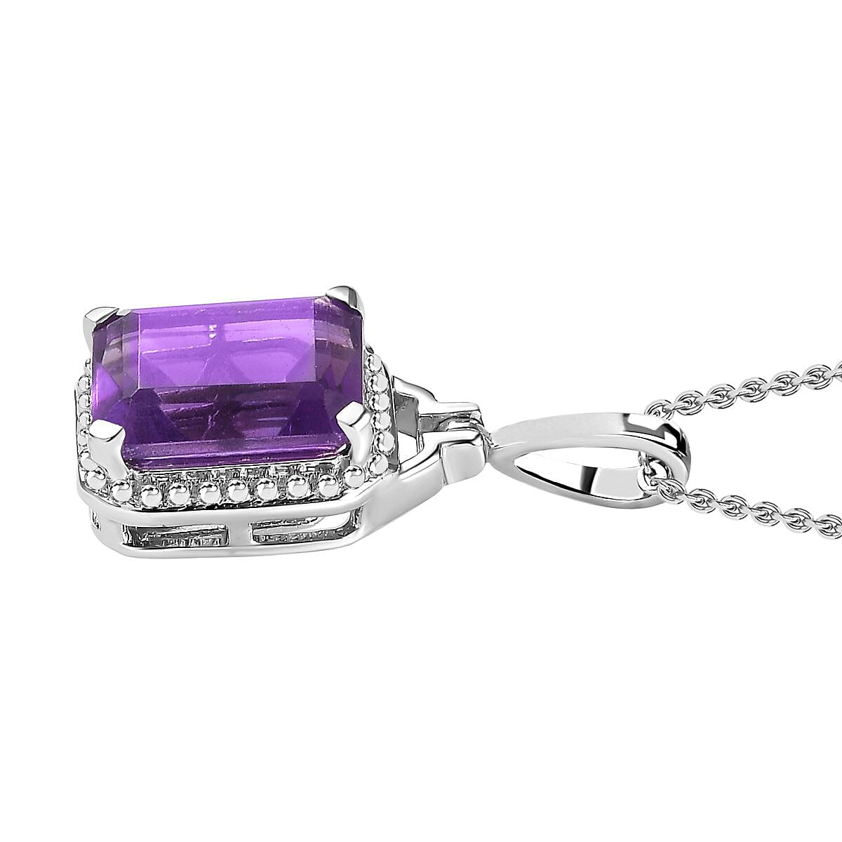 AAA Amethyst Solitaire Halo Pendant with Chain (Size 20) in Platinum Overlay Sterling Silver 2.35 Ct