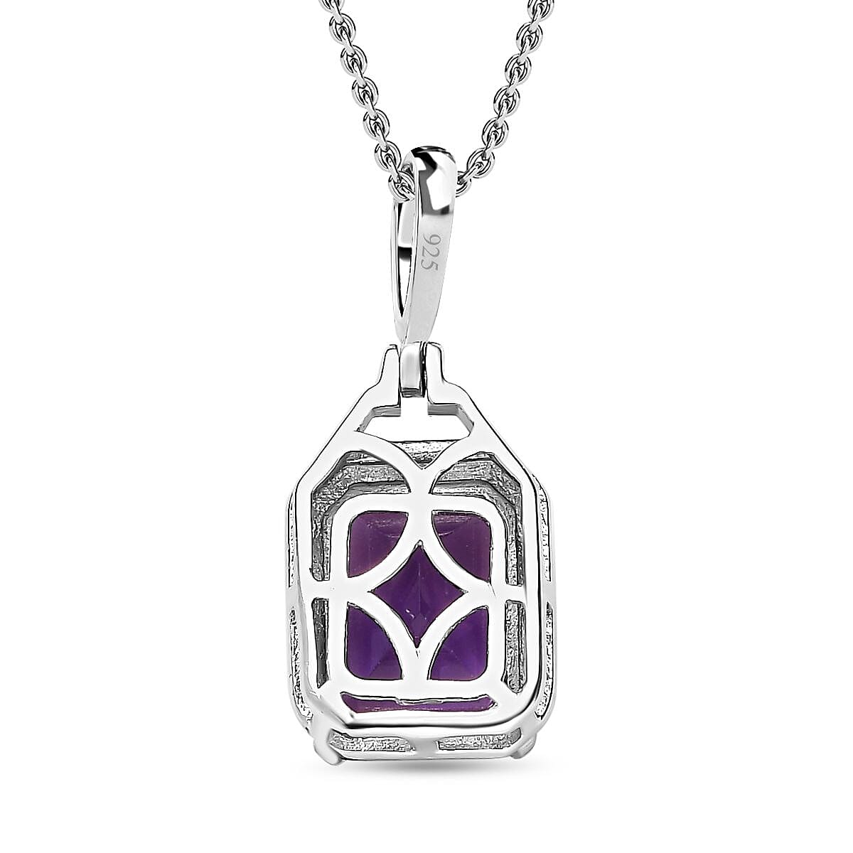 AAA Amethyst Solitaire Halo Pendant with Chain (Size 20) in Platinum Overlay Sterling Silver 2.35 Ct