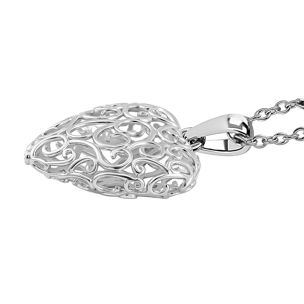LUCY Q Amore Filigree Collection - Openable Pendant with Chain (Size 28) in Rhodium Overlay Sterling Silver, Silver Wt. 9.5 Gms. LUCY Q Amore Filigree Collection - Openable Pendant with Chain (Size 28) in Rhodium Overlay Sterling Silver, Silver Wt. 9.5 Gms.