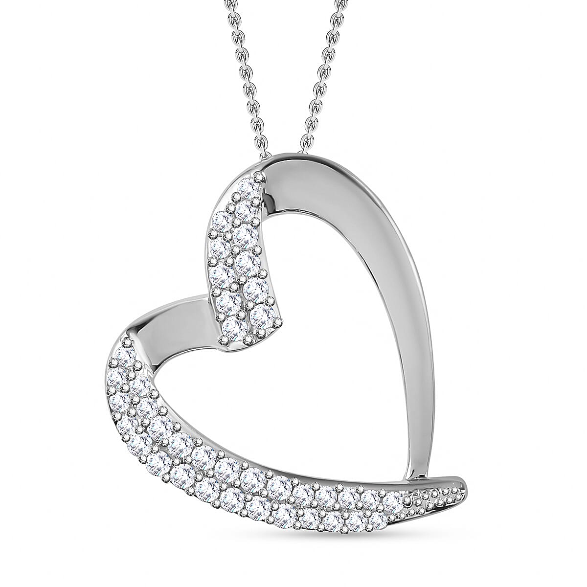 Moissanite Pendant with Chain (Size 20) in Platinum Overlay Sterling Silver 0.31 ct  Silver Wt. 6.96 Gms  0.790  Ct.