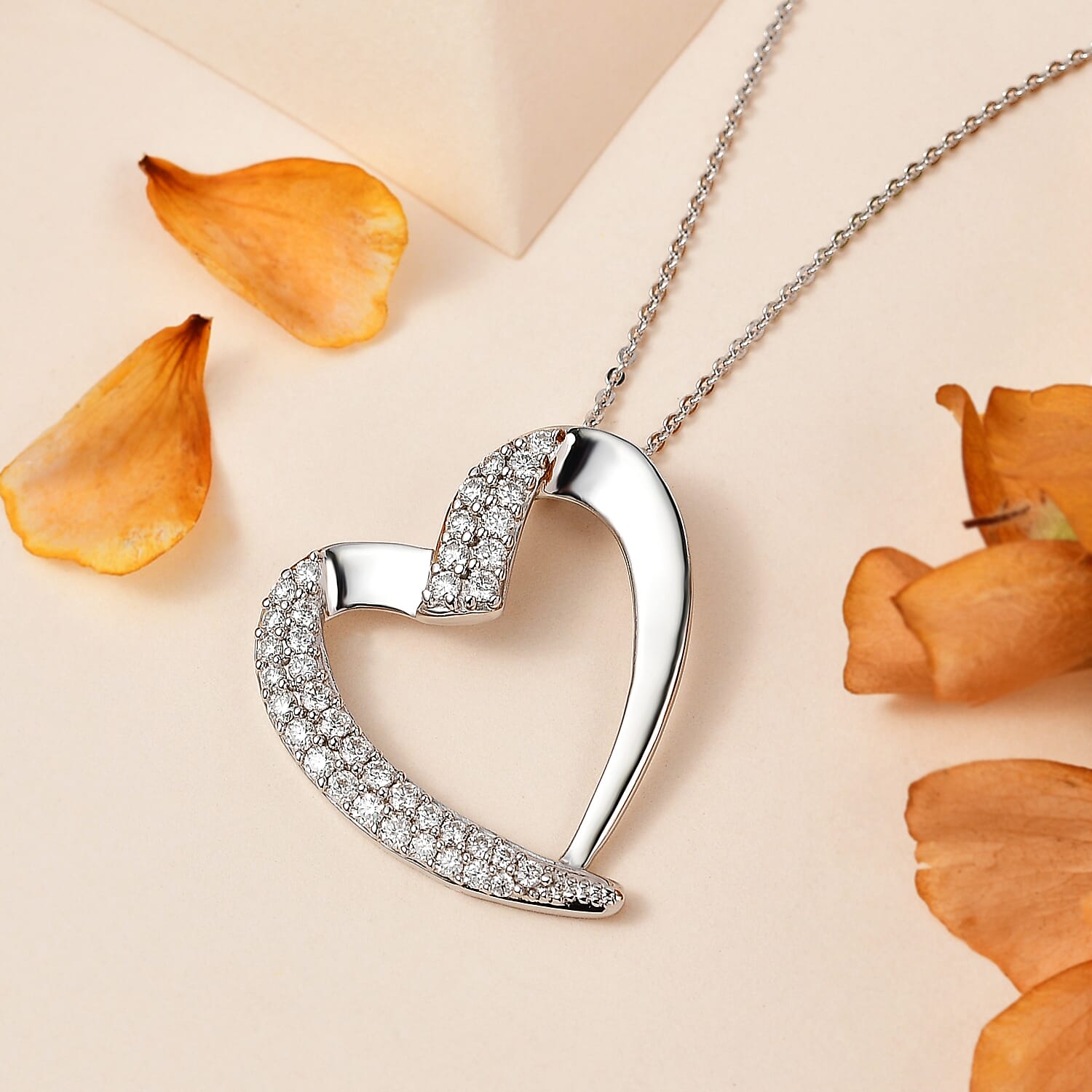 Moissanite Pendant with Chain (Size 20) in Platinum Overlay Sterling Silver 0.31 ct  Silver Wt. 6.96 Gms  0.790  Ct.