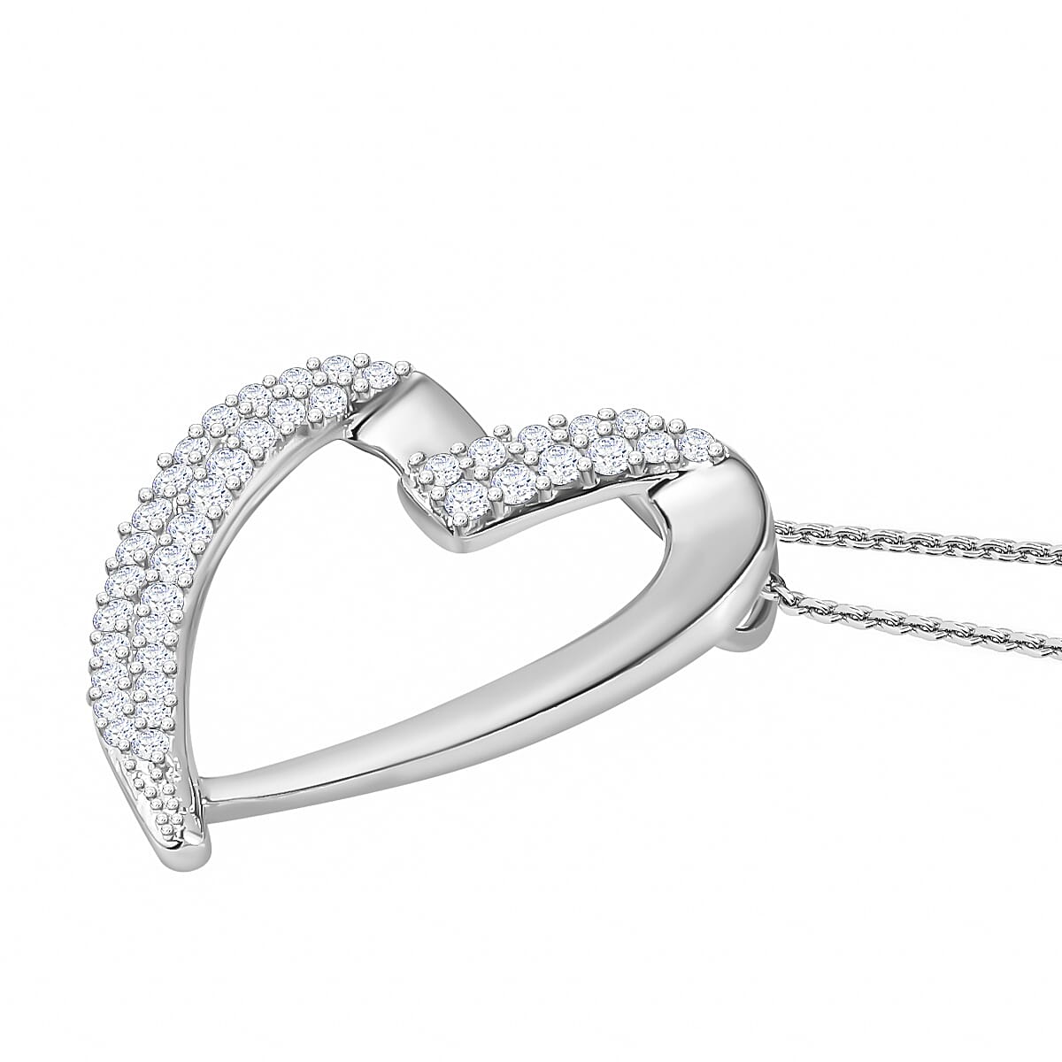 Moissanite Pendant with Chain (Size 20) in Platinum Overlay Sterling Silver 0.31 ct  Silver Wt. 6.96 Gms  0.790  Ct.