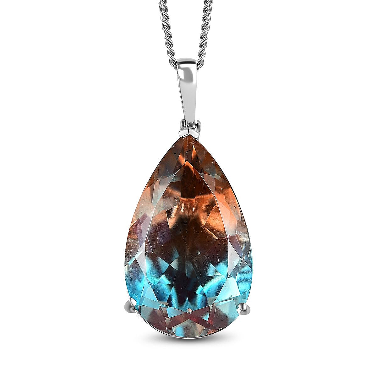 Aqua Terra Costa Quartz Pendant with Chain (Size 20) in Platinum Overlay Sterling Silver 52.75 Ct, Silver Wt 11.50 GM