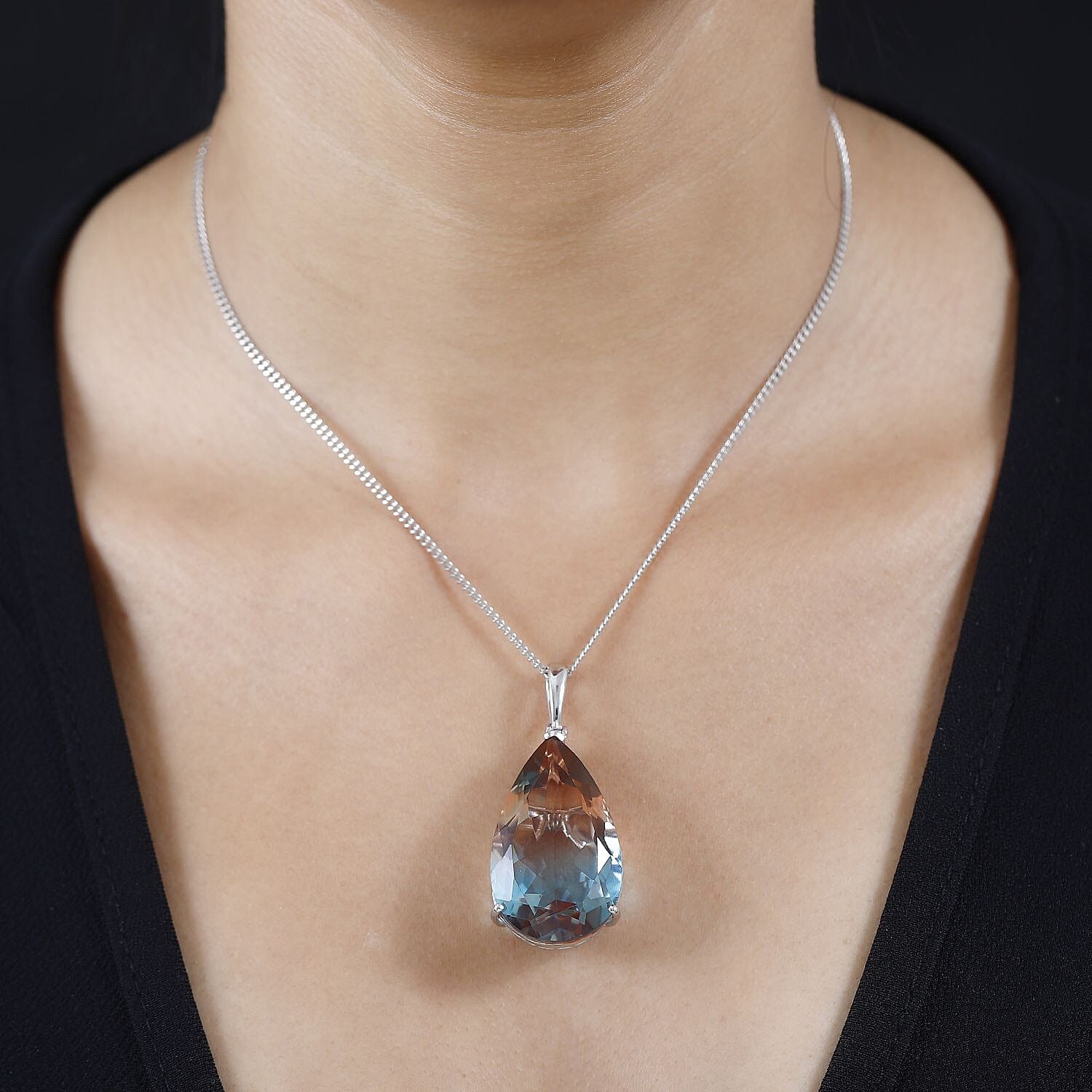 Aqua Terra Costa Quartz Pendant with Chain (Size 20) in Platinum Overlay Sterling Silver 52.75 Ct, Silver Wt 11.50 GM