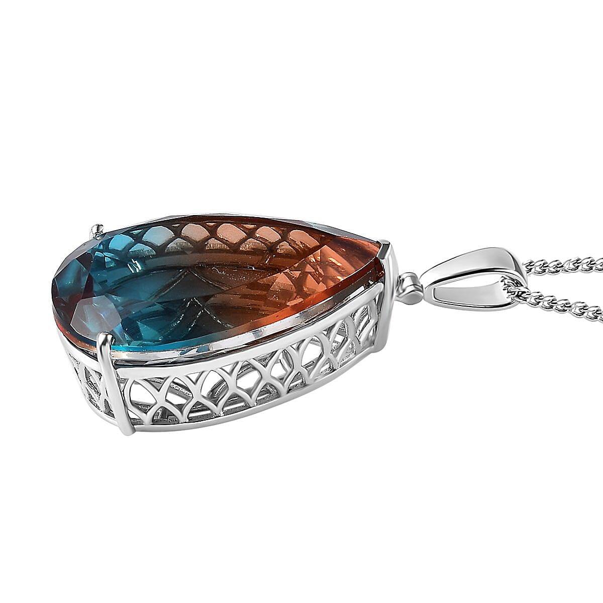 Aqua Terra Costa Quartz Pendant with Chain (Size 20) in Platinum Overlay Sterling Silver 52.75 Ct, Silver Wt 11.50 GM
