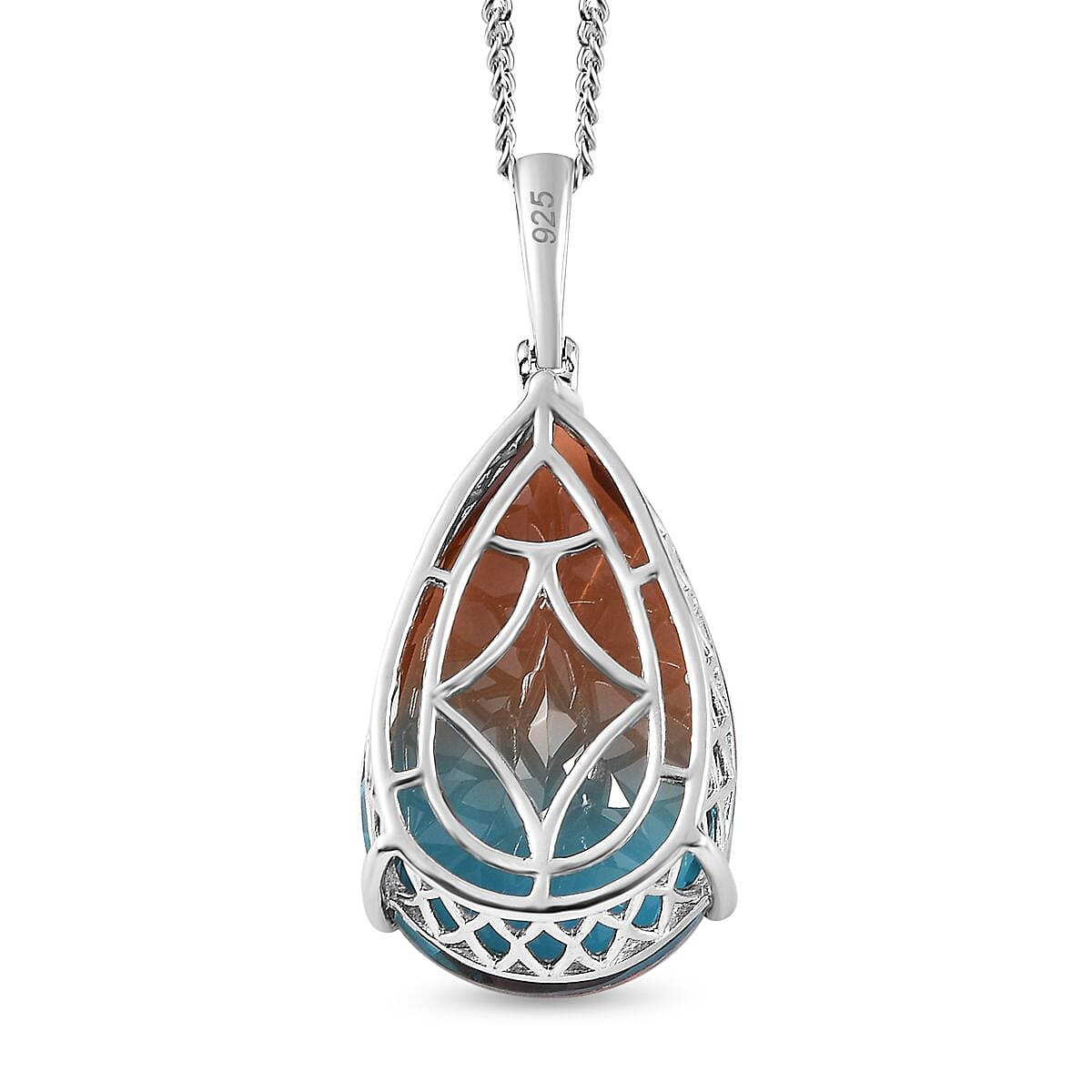 Aqua Terra Costa Quartz Pendant with Chain (Size 20) in Platinum Overlay Sterling Silver 52.75 Ct, Silver Wt 11.50 GM