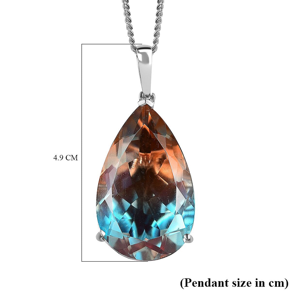 Aqua Terra Costa Quartz Pendant with Chain (Size 20) in Platinum Overlay Sterling Silver 52.75 Ct, Silver Wt 11.50 GM