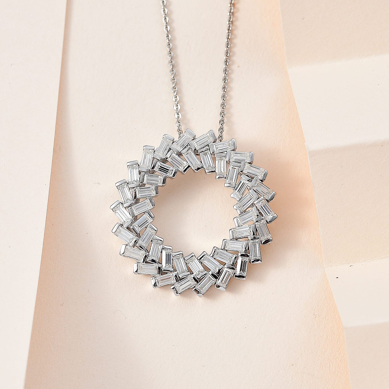 Moissanite Pendant with Chain (Size 20) in Platinum Overlay Sterling Silver 2.25 Ct, Silver Wt 5.35 GM