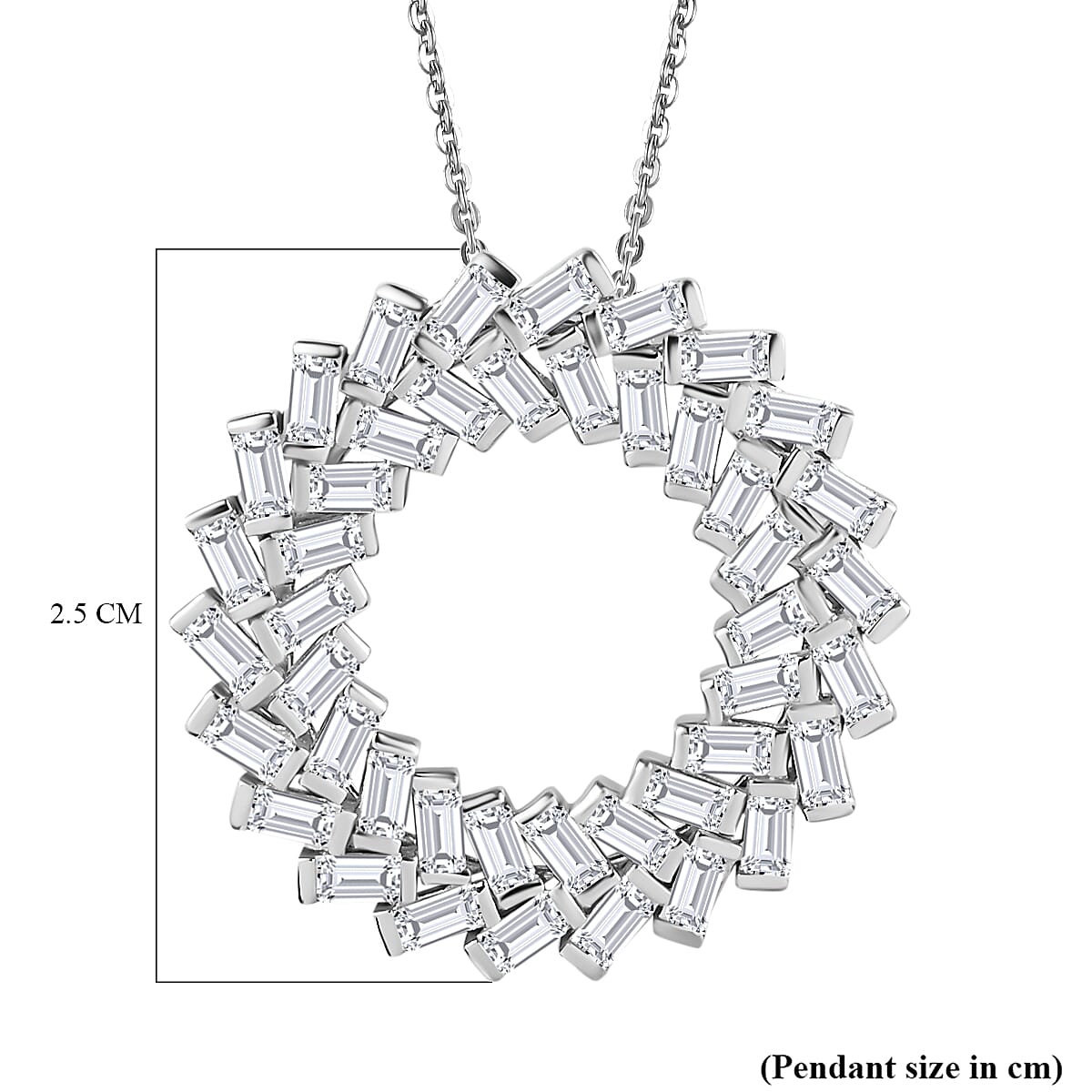 Moissanite Pendant with Chain (Size 20) in Platinum Overlay Sterling Silver 2.25 Ct, Silver Wt 5.35 GM