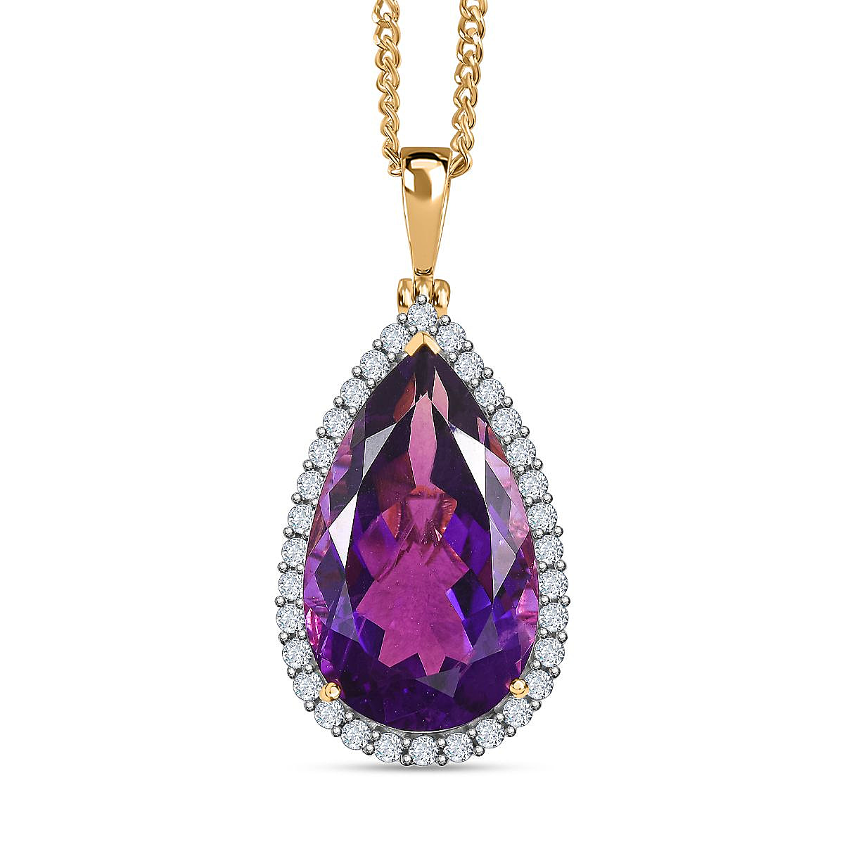 AAA Amethyst and Natural Zircon Drop Pendant with Chain (Size 20