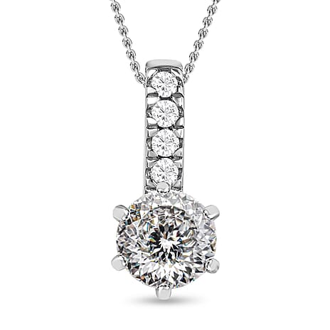 One Time Deal-Moissanite (120 Facets) Pendant with Chain (Size 20) in Platinum Overlay Sterling Silver 3.15 Ct