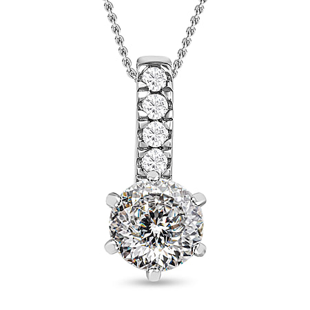 One Time Deal-Moissanite (120 Facets) Pendant with Chain (Size 20) in Platinum Overlay Sterling Silver 3.10 Ct