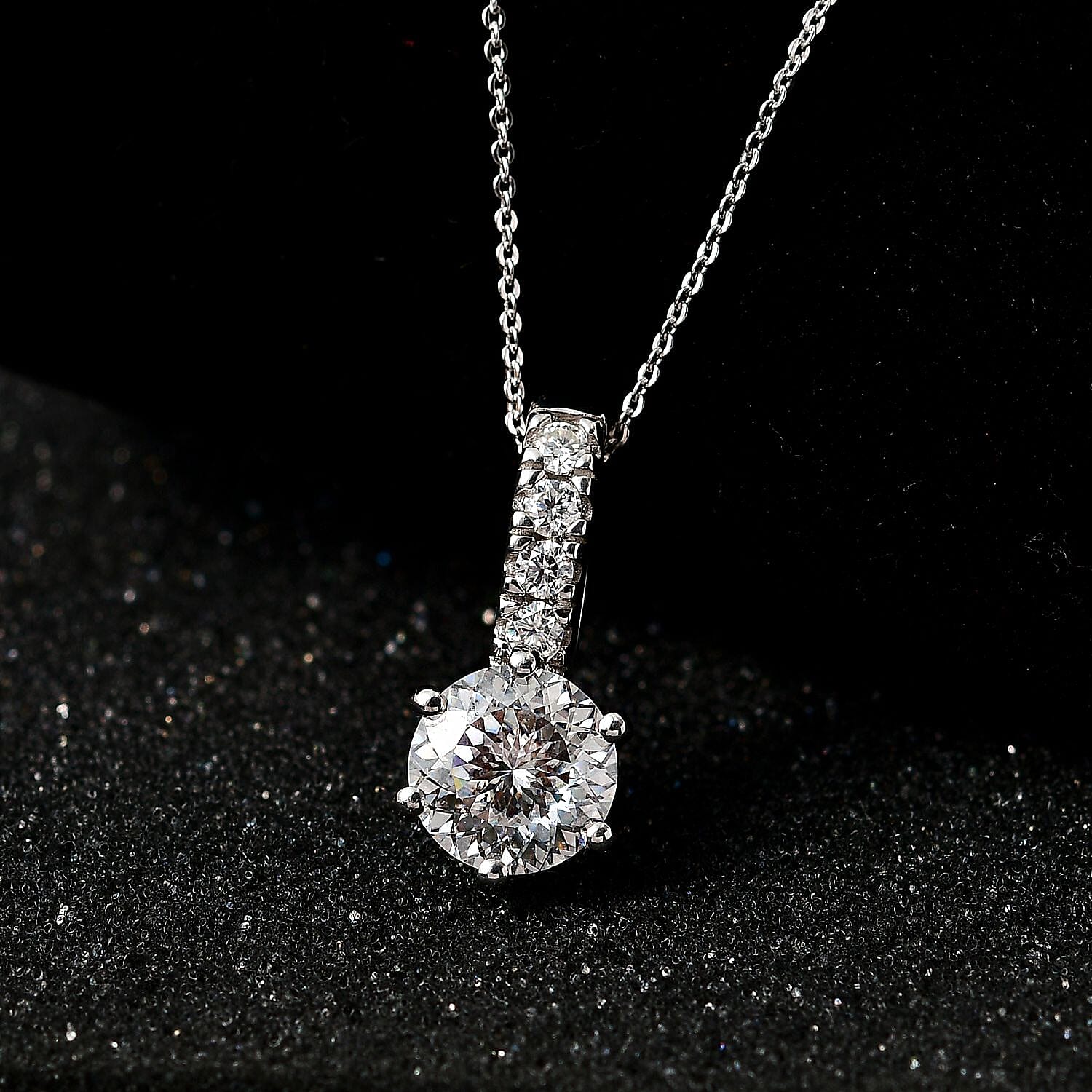 One Time Deal-Moissanite (120 Facets) Pendant with Chain (Size 20) in Platinum Overlay Sterling Silver 3.15 Ct